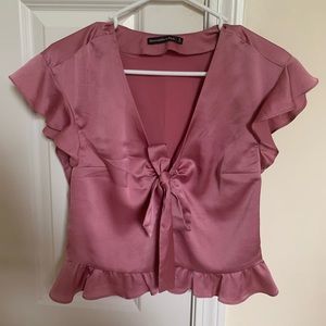Abercrombie Pink Satin Tie Front Blouse